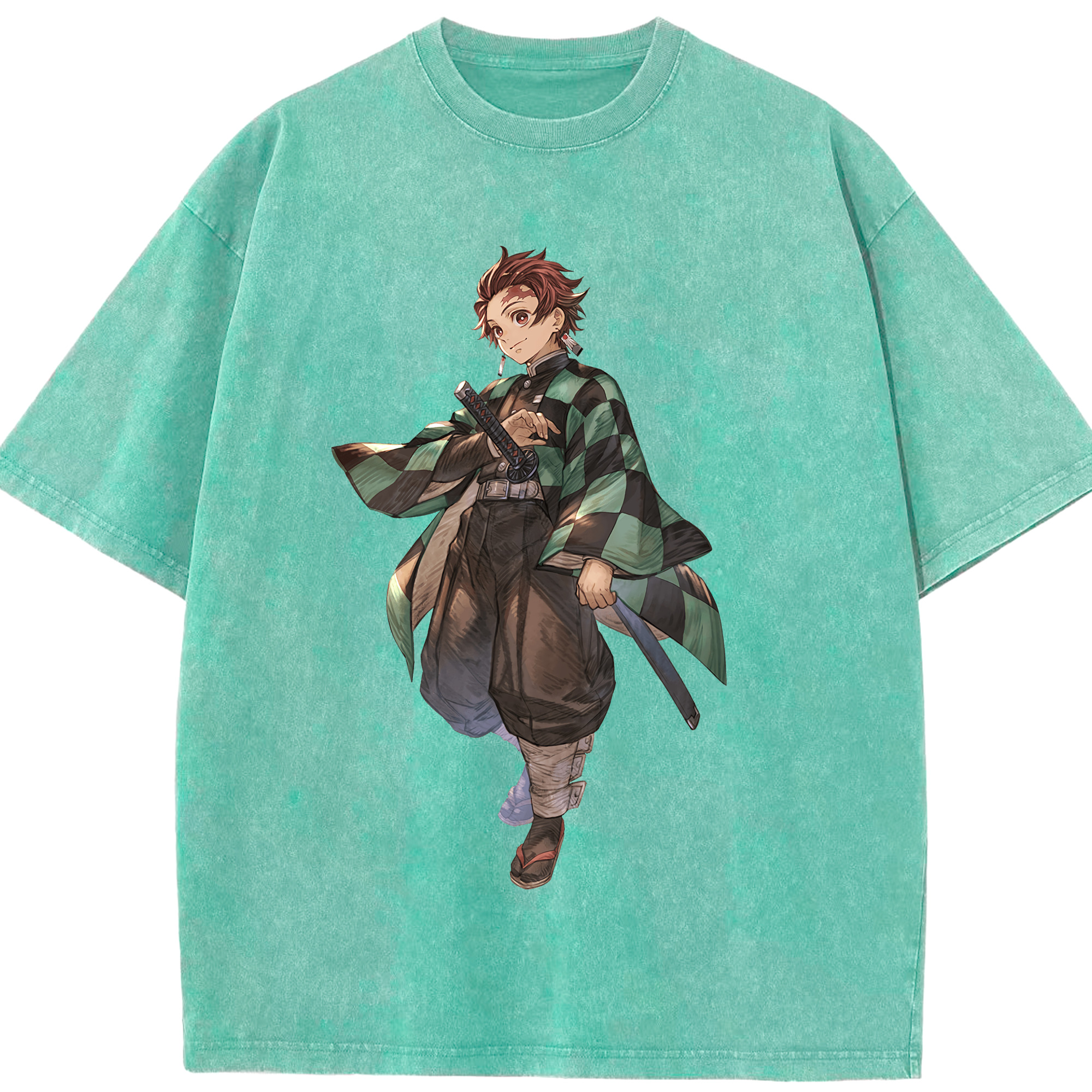 （画像用） 鬼滅の刃 竈門 炭治郎／かまど たんじろう Kamado Tanjirou 綿100% ヴィンテージ風 半袖Tシャツ（フロントプリント）
